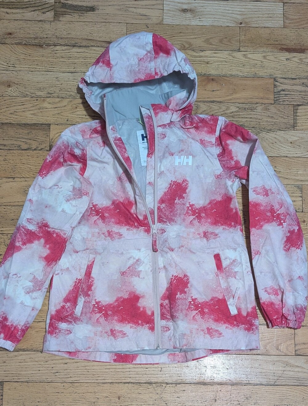 EUC Helly Hansen Kids Pink Tie-Dye Hooded Raincoat Girls 14 * R9